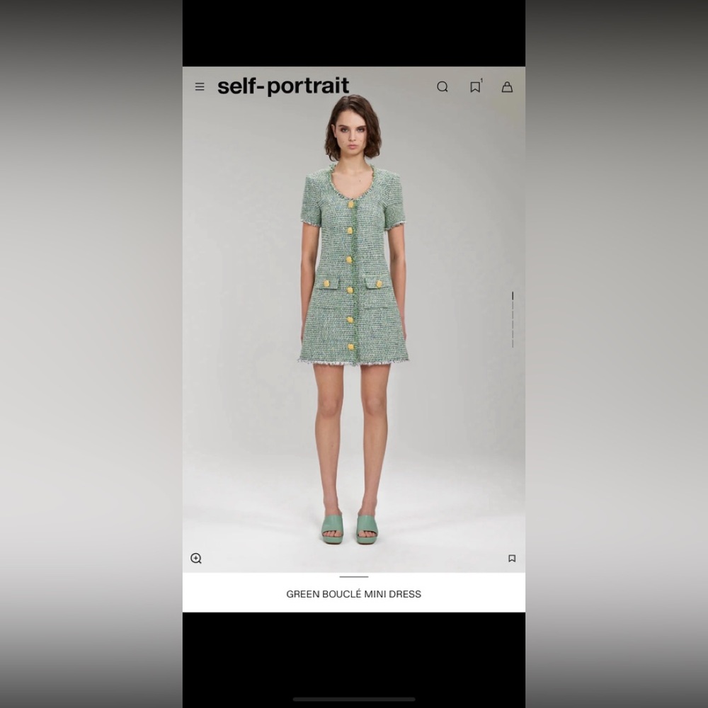Self Portrait GREEN BOUCLÉ MINI DRESS - Picture 1 of 4